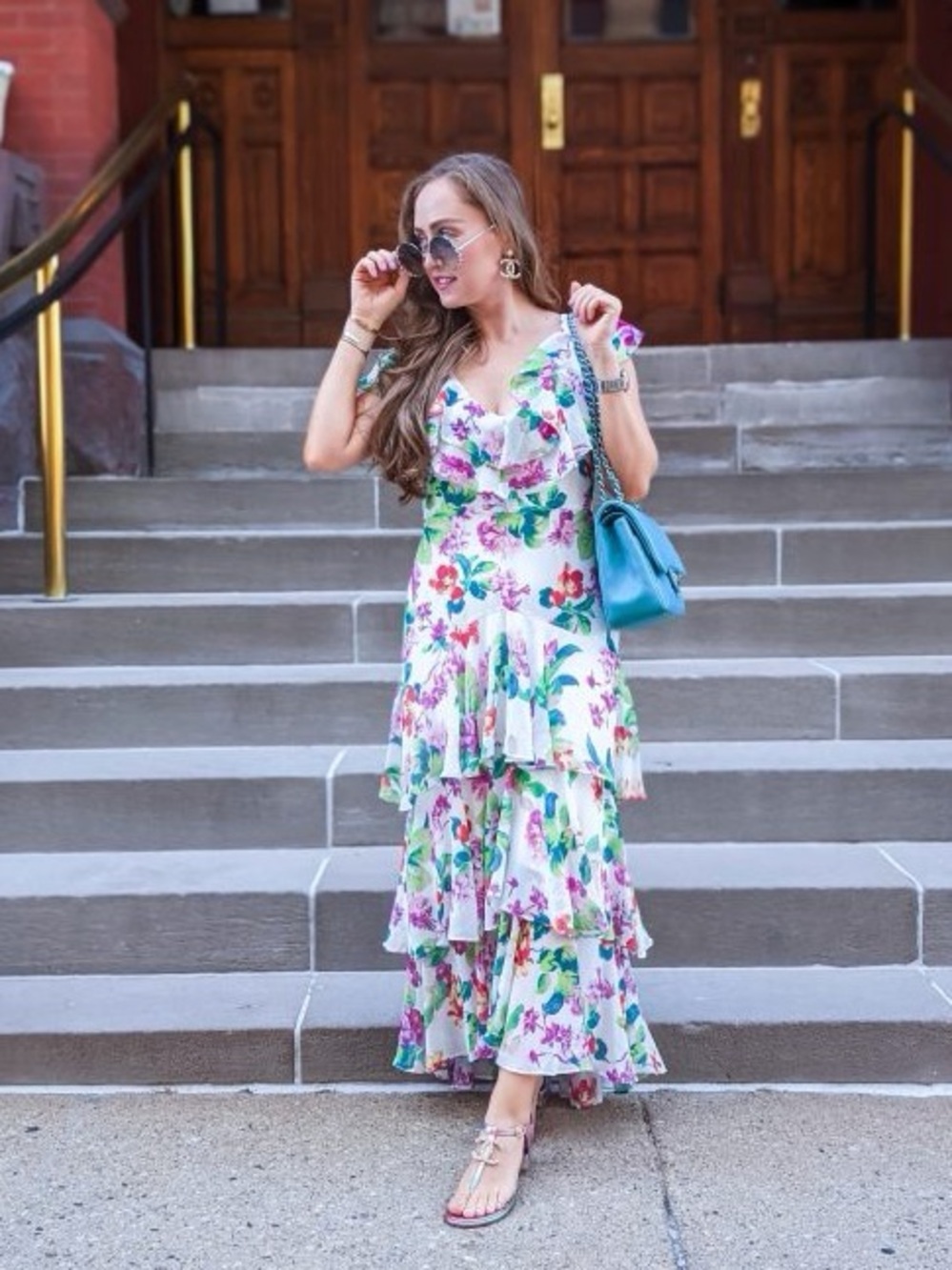 WAYF Chelsea Tiered Hubiscus Ruffle Midi Dress size medium retails $120